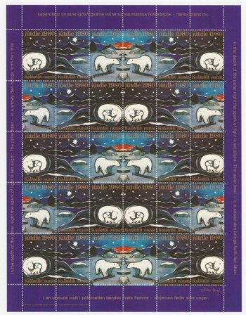 Grønland - Julemærkeark 1980 - Utakket højre marginal - Ubrugt eller foldet