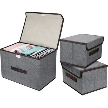 Set med 3 hopfällbara förvaringslådor med lock, tygförvaringskorg för garderob, garderob, hylla (grå)