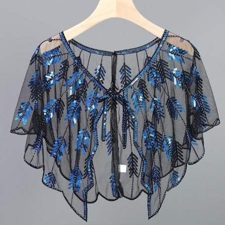 Dam Sjal Evening Prom Cape SVART&BLÅ