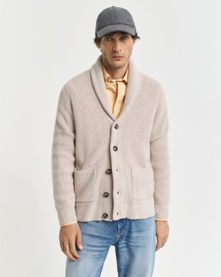 GANT - Cardigan med sjalkrage i ullblanding til herre light beige melange