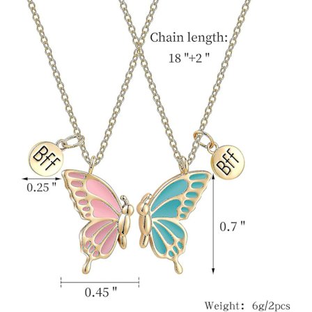 Emaljerade fjärilshalsband för 2 bästa vänner, vänskapshalsband för bästa väns födelsedagspresent (guld)