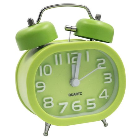 Retro vækkeur Stille kvarts vækkeur Morgenalarm Analogt sengebordsrejsevækkeur Metal dobbeltklokke Batteridrevet med natlampe grøn