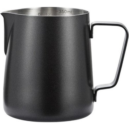 Mjölkkanna - Mätkanna - Skumma kaffe - Barista - Kaffekanna - Rostfritt stål - 350 ml - Inklusive konstpenna - Svart