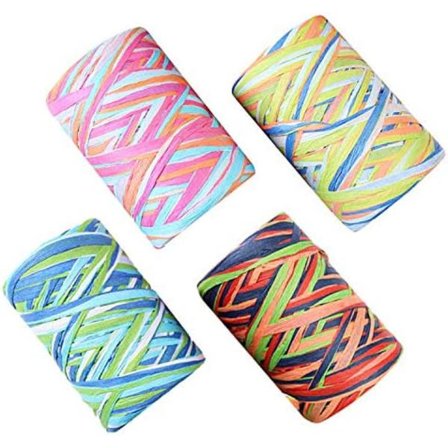 Raffiabånd, 4 ruller farverigt raffiabånd, 80M raffiabast til jul, gaveindpakning, dekoration, vævning, blomsterhandler - 4 farver mix