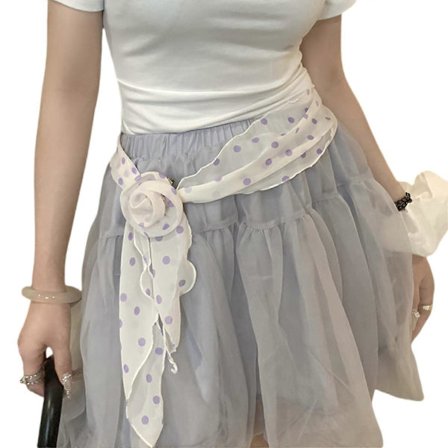 Elegant prikkete silkebåndssjal, allsidig silkesjal, skjerf for kontor og hverdag, enkel matchende dametilbehør, hvite prikker