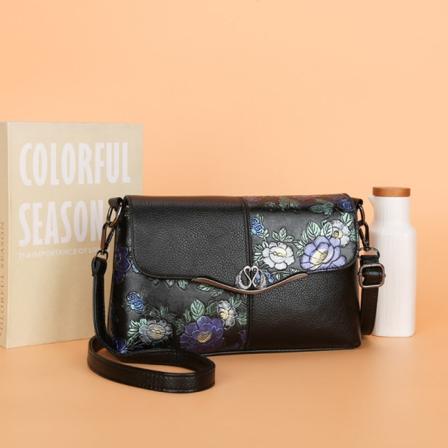 Kvinner Dame Håndveske Retro Mote Mykt Skinn Skulder Bærbar Messenger Bag Camellia