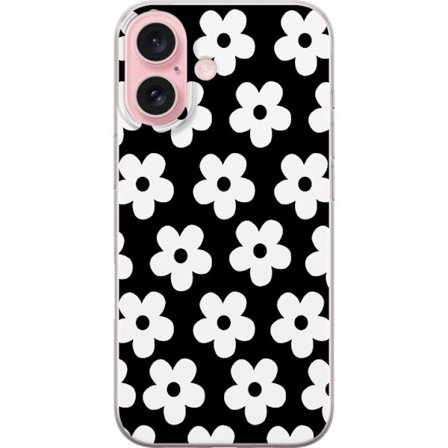 Yhteensopiva Puhelinkuori Apple Apple iPhone 16 Mustavalkoinen kukkakuvio minimalistisessa skandinaavisessa muotoilussa, jossa voimakas kontrasti ja a