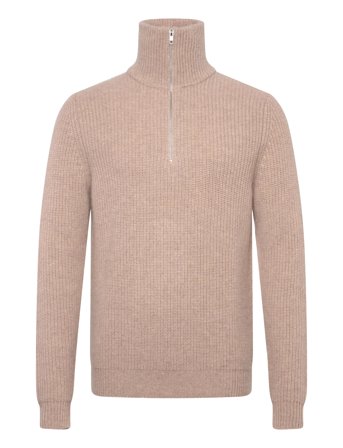 Davida Cashmere Man Chunky Rib Half Zip - Beige - M