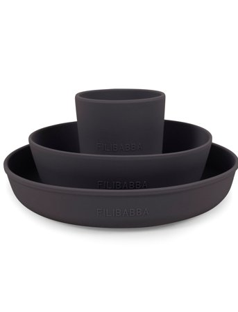 Filibabba Silikone Spisesæt - Stone Grey - Black - ONE SIZE