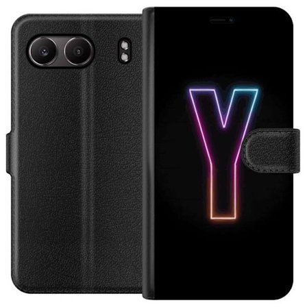 Kompatibel Tegnebogsetui til OnePlus OnePlus Nord 4 Minimalistisk neonbogstav Y i farveskiftende lys mod sort baggrund