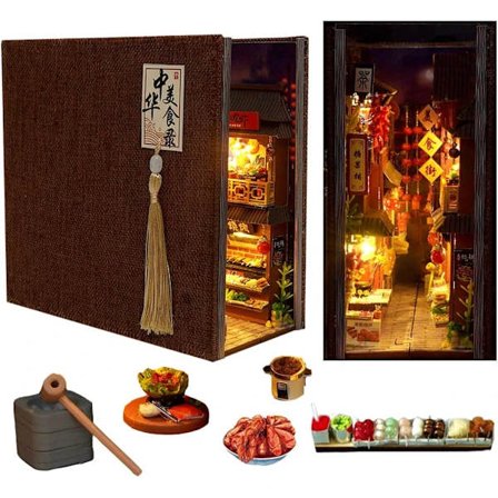 Bokhörna, DIY Träpussel - 3D Miniatyrscen - Bokhylla Insats Kit - Handgjord