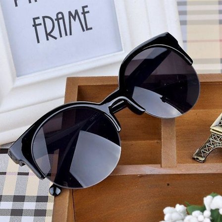 Fashion retro designer super runda cirkelglasögon kattöga dam solglasögon glasögon skyddsglasögon(Övrigt,Svart)