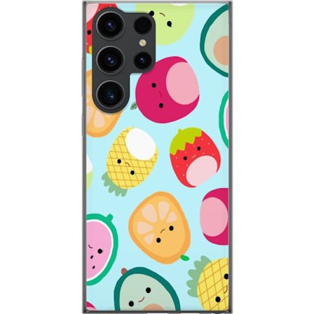 Kompatibel Mobilcover til Samsung Galaxy S24 Ultra Mønster af kawaii frugter som jordbær citron ananas og avocado på lyseblå baggrund
