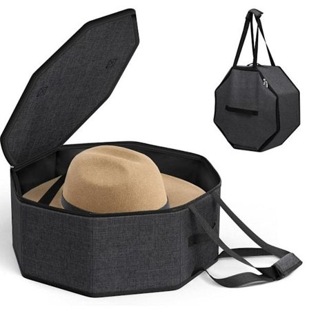 Hatte taske til rejser og opbevaring, foldbar hatte taske cowboy hat organizer til garderobe sort