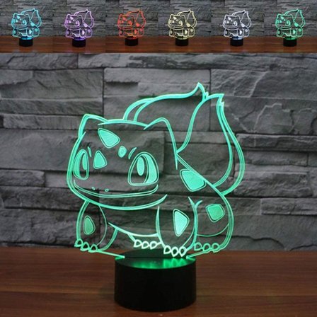 Abstrakti 3D Bulbasaur -optisten illuusioiden yövalo, 7 väriä vaihtuvat kosketuskytkimellä, USB-virralla toimiva LED-akryyli-pöytälamppu juhliin ja 