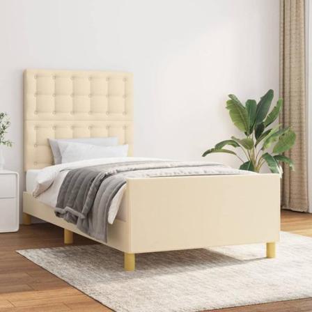 Vidaxl Sängram Med Huvudgavel Gräddvit 100x200 Cm Tyg Kräm