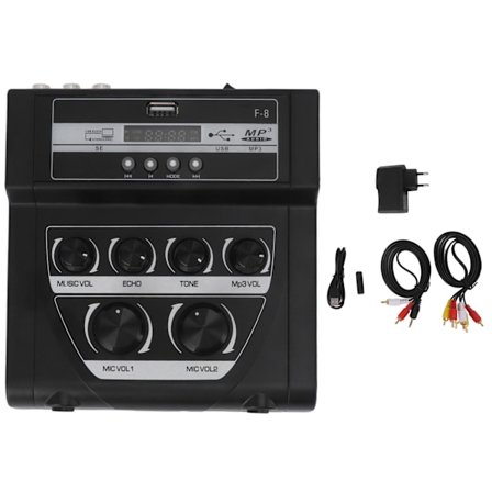 F8 Mixer Utomhus Karaoke Mikrofon Med Bluetooth Inspelning Svart Hemma Mixer 100‐240V EU-kontakt