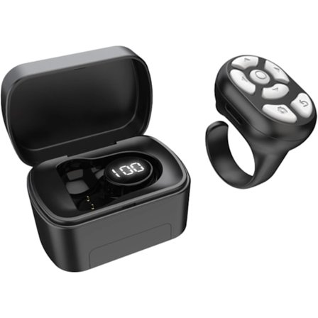 Bluetooth Fjernbetjening Sideskifter, Rul Ring Clicker til Nyt Kamera Videooptagelse Lukker Selfie-knap, Finger Fjernbetjening (Sort)