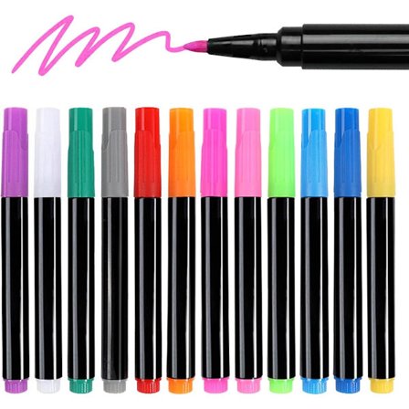 12-värinen tussi - Neon märkä-/kuivapyyhittävä - LED-ilmoitustauluille, ohut kärki