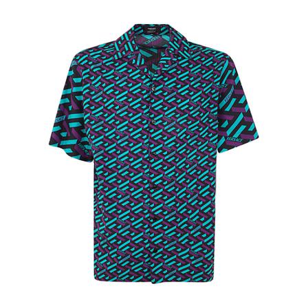 Versace, Short Sleeved Informal Shirt Blauw, Heren, Maat:XS