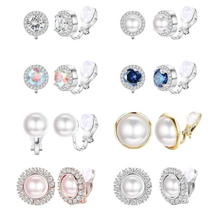 8 Par Clip-øreringe Sæt Til Kvinder Rose Blomst Cz Simuleret Perle Guld Knude Clip-øreringe Med Gummipuder Ikke Gennemboret Hypoallergen Clip On 