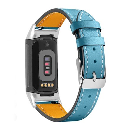 Enkelt klockarmband i äkta läder till Fitbit Charge 5 - Blå