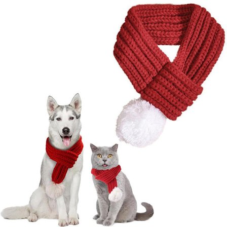 Juleskjerf til hund katt - Med hvit dusk - 56cm - Juleskjerf til hund - Juleskjerf til katt - Juleskjerf til kjæledyr - Rødt hundebånd - Jul