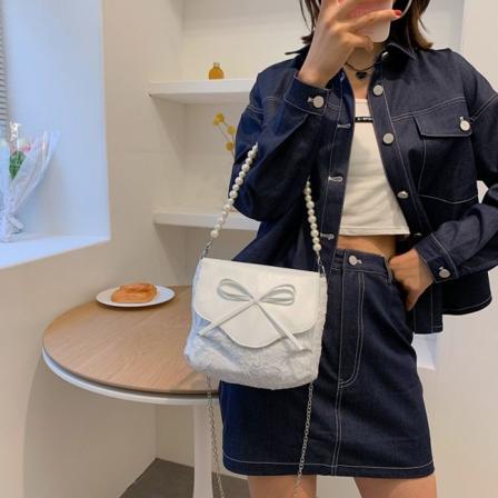 Elegant Dame Perlebroderet Jacquard Håndtaske Pige En-Skulder Diagonal Håndtaske