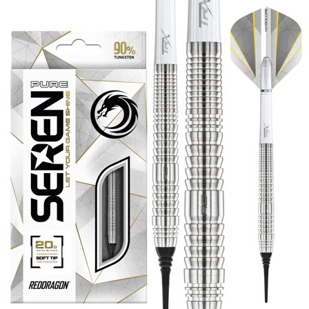 Red Dragon Darts Seren 2 Pure Soft Tip Darts - 90% Tungsten, 20g, Professional Steel Tip Darts,Silver,Match Weighted, Grip-Flexibility