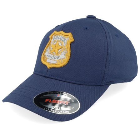 Kiddo Cap - Blå flexfit Keps - Kids 3d Police Badge Junior Navy Flexfit @ Hatstore