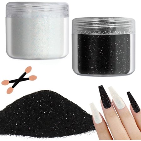 2 Farver Negle Glitter Pulver Hvid Sort Støv Sand Pulver Skinnende Sukker Effekt Glitter Slik Belægning Kosmetisk Festival Pulver DIY