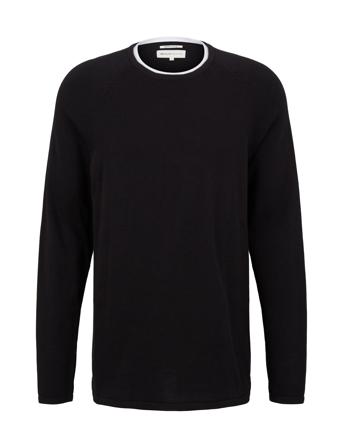 Basic Knit P Strikkegenser M. Rund Krage Svart Tom Tailor