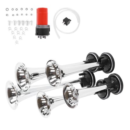 5PCS Bil Lufthorn med Luftkompressor Jazz 5‐Rørs Musikk 130dB 12V for Lastebiler Buss Båter