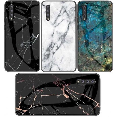 Samsung A70 Marble Shell 9H karkaistu lasi tausta Glassback V2