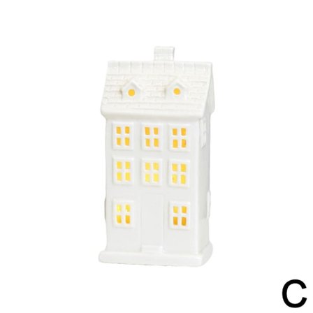 Keramiska julbyar med LED-belysning