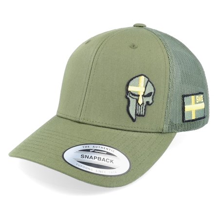 Army Head - Grønn trucker Caps - Sverige Sweden Army Skull Olive Trucker @ Hatstore