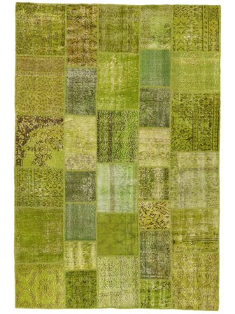 Noué À La Main Patchwork Tapis 206X305 Vintage De Laine Jaune Foncé/Vert Foncé