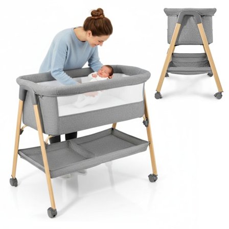 Kevyt vauvan sänky ja kehto patjalla – harmaa Mili