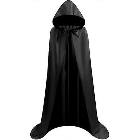 Lang svart kappe med hette middelalder vampyr heks kostyme kvinner Halloween kostyme karneval jul voksen L