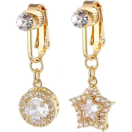 2 stk. CZ Runde Stjerne Fake Navlepiercinger til Kvinder Stål Clip-On Ikke-Piercing Fake Navleringe Glitrende Krystal Fake Navlesmykker