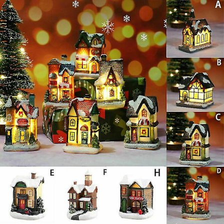 Joulukylän talot Joulupukki Lumimies Juna Lumimaisema Led-valot Joulu Sisustus Hartsi