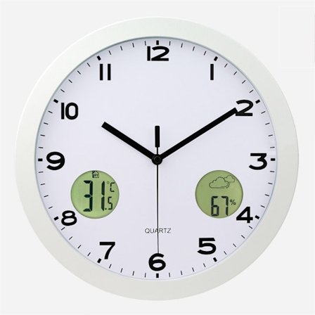 Radiostyrt veggklokke, 30 cm kjøkkenklokke, radiostyrt klokke, stille klokke med temperaturvisning, stille feiende bevegelse