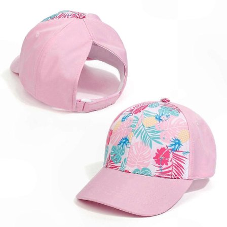 Justerbar baseballcaps med hestehale for barn - Sommerhatt for stranden med hull for høy knute for jenter utendørsaktiviteter