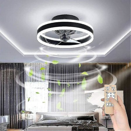 Loftventilator Lydløs Loftventilator Med Belysning Og Fjernbetjening Ultratynd Loftlamper Dæmpbar Loftventilator Til Stue Soveværelse, Sort, 40cm