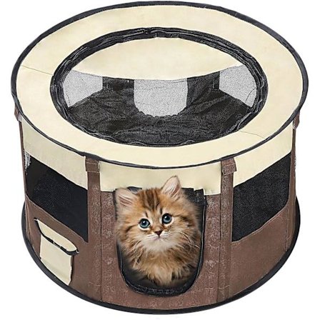 Vikbart stängsel för djurpark runt djurpark för små hundar, 68x68x39 cm (brun)