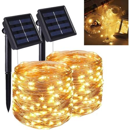 Utendørs solcellelyskjede, [2-pakning] 22 M 200 LED solcellelyskjede, dekorasjonslys for hage, gårdsplass, stier, jul, bryllup, fest