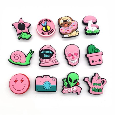 Set med 12 hål tecknad ros hål skor dekorativa spänne söt sm