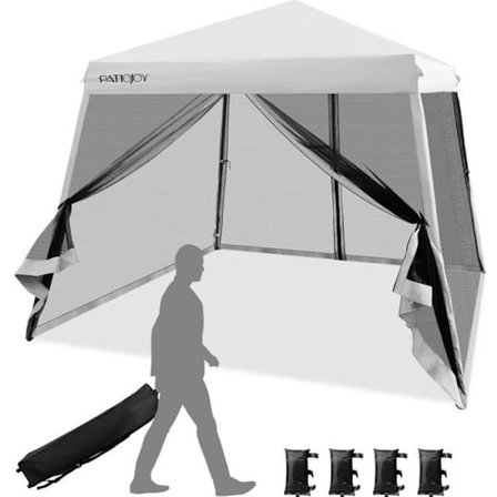 COSTWAY Instant Folding Barnum Gazebo 3x3m - Mesh sidoväggar - Lutande ben - Hjulförsedd väska - Höjdjusterbar - Vit