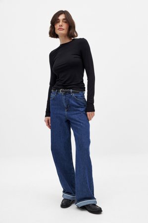 NA-KD Low Waist Fold Up Loose Denim - Baggy jeans - Blå - EU 32