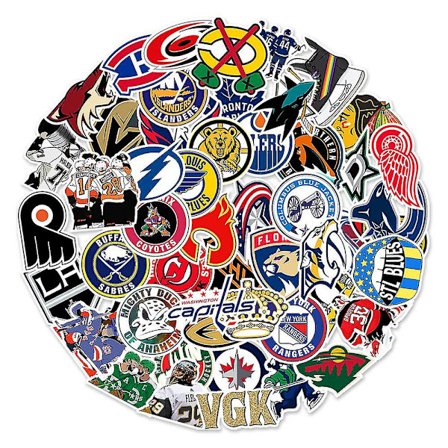 50-pack klistermärken med hockeylagens logotyper - Vattentäta klistermärken